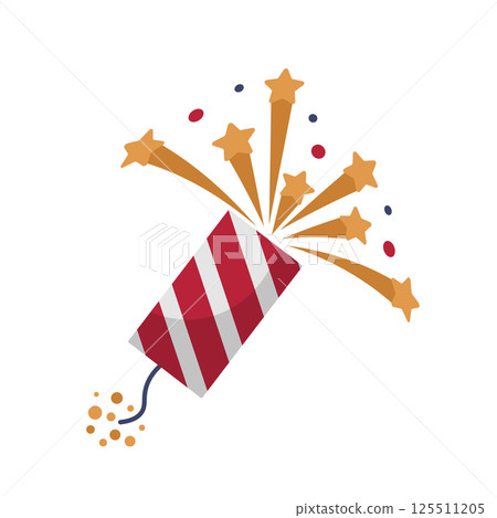 Striped firework with stars exploding in flat design. Holiday firecracker. Vector illustration isolated. 125511205