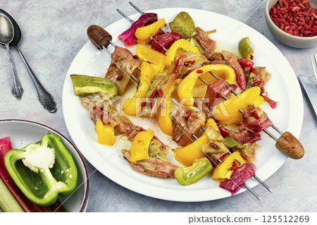 Grilled Red Rhubarb Sticks. Grilled Red Rhubarb Sticks. 125512269