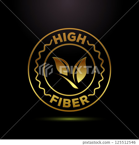 High fiber food icon design illustration. High fiber badge label vector design in gold color style 125512546