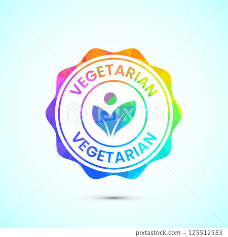 100 percent vegetarian icon design illustration, Vegan product label badge in low poly style 125512583