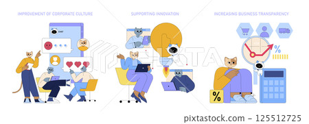 AI integration enhances corporate culture, fosters innovation, and improves transparency within mid-sized businesses. This illustration exemplifies strategic leadership and digital transformation 125512725