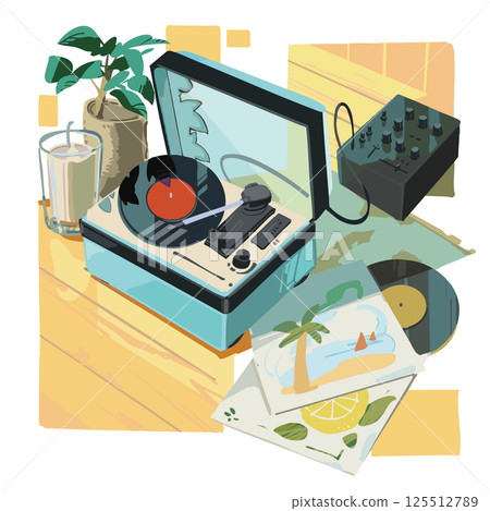 讓你感受夏日氣息的淡藍色唱片機 讓你感受夏日氣息的淡藍色唱片機 125512789