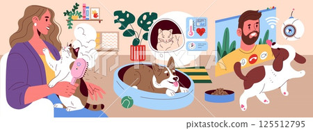 Pet gadgets for modern pet care. Features interactive devices for monitoring health, grooming, and enhancing pet activities. A blend of technology and companionship enhances pet ownership experiences 125512795
