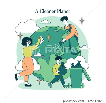 Earth Day celebration focuses on environmental stewardship and community involvement. People clean and care for the planet, showcasing teamwork for a sustainable future. Vector illustration. Earth Day celebration focuses on environmental stewardship and community involvement. People clean and care for the planet, showcasing teamwork for a sustainable future. Vector illustration. 125512826