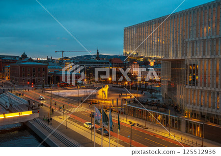 Oslo Harbor at Twilight, Norway 125512936