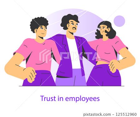 Delegation concept. Emphasizing the importance of trust in the workplace through teamwork and collaboration. Encouraging employee engagement, motivation, and effective communication for success Delegation concept. Emphasizing the importance of trust in the workplace through teamwork and collaboration. Encouraging employee engagement, motivation, and effective communication for success 125512960