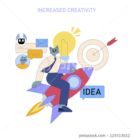 AI Boosts Mid Sized Business Productivity set. Illustration shows AI aiding a businessman with creativity and efficiency. AI robot, idea lightbulb, business targets. Vector illustration. AI Boosts Mid Sized Business Productivity set. Illustration shows AI aiding a businessman with creativity and efficiency. AI robot, idea lightbulb, business targets. Vector illustration. 125513022