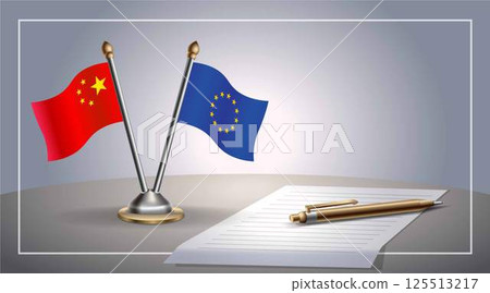 Small national flag of China and European Union flag Relation, Template Vector Illustration Small national flag of China and European Union flag Relation, Template Vector Illustration 125513217