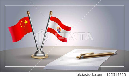 Small national flag of China and French Polynesia flag Relation, Template Vector Illustration 125513223