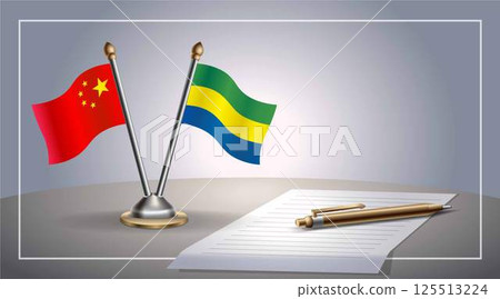 Small national flag of China and Gabon flag Relation, Template Vector Illustration 125513224
