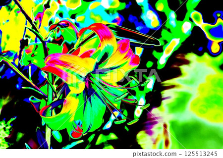 yellow lily flower, beautiful flower for designers. Changed color scheme. Colorful background. 125513245