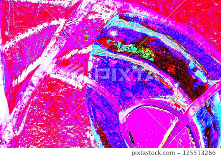 bright streaks of synthetic paint using primary colors, changed colors, red background. 125513266