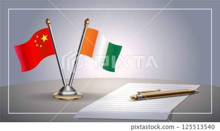 Small national flag of China and Cote D'Ivoire flag Relation, Template Vector Illustration 125513540