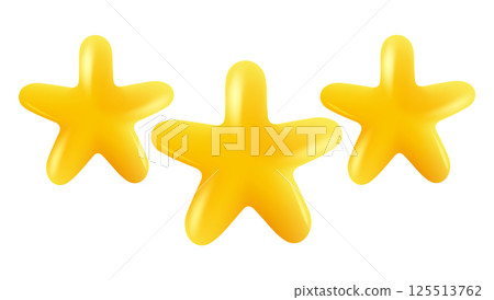 Vector icons of three yellow stars glossy colors. Achievements for games or customer rating feedback of website. 125513762