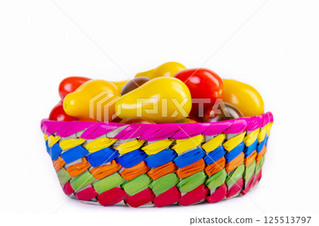 Assorted colorful cherry tomatoes crop on the white background. Assorted colorful cherry tomatoes crop on the white background. 125513797
