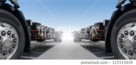 Electric trucks with batteries bottom view 125513839