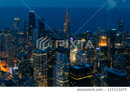 Chicago. Cityscape image of Chicago downtown during twilight blue hour. 125513875