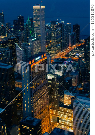Chicago. Cityscape image of Chicago downtown during twilight blue hour. 125513876