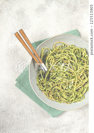 spaghetti with pesto sauce, homemade, no people, spaghetti with pesto sauce, homemade, no people, 125513905