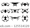 Black silhouettes of drones on the white background 125514120