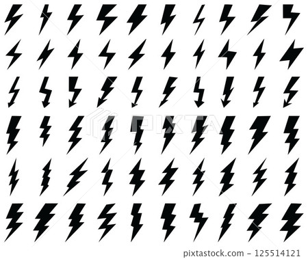 Black thunder lighting bolt Icons on a white background 125514121