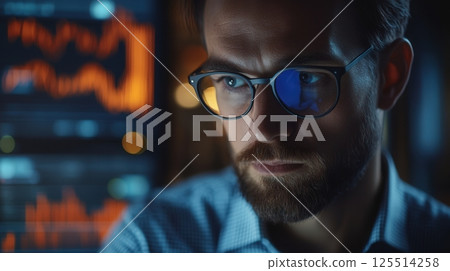Financial Analyst With Data Visualization Screen 125514258