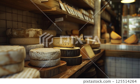 Cheese Wheel Aging In A Cellar 125514264