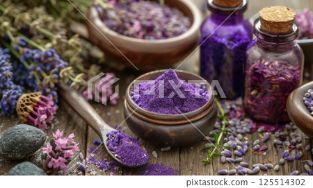 Herbal Cosmetic-Making In Purple Color Herbal Cosmetic-Making In Purple Color 125514302