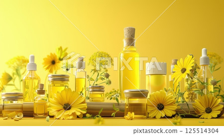 Herbal Cosmetic-Making In Yellow Color Herbal Cosmetic-Making In Yellow Color 125514304