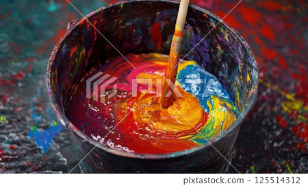 Paint Colors Mixed With Water In A Bucket 125514312