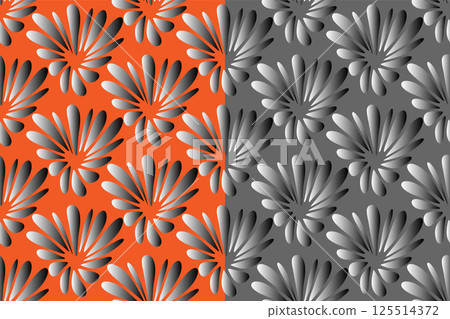 Abstract unique floral seamless pattern swatch. Creative lovely bold flower graphic design, irregular shape, black grey shades color gradient. Transparent background. Cure vector illustration Abstract unique floral seamless pattern swatch. Creative lovely bold flower graphic design, irregular shape, black grey shades color gradient. Transparent background. Cure vector illustration 125514372