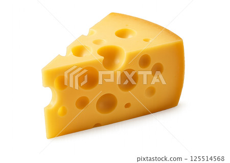 Delicious Yellow Cheese With Holes Placed on a White Background for Culinary Purposes 125514568