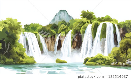 Kravica Waterfalls. Kravica Waterfalls hand drawn watercolor illustration 125514987