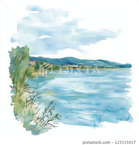 Lake Balaton. Lake Balaton hand drawn watercolor illustration Lake Balaton. Lake Balaton hand drawn watercolor illustration 125515017