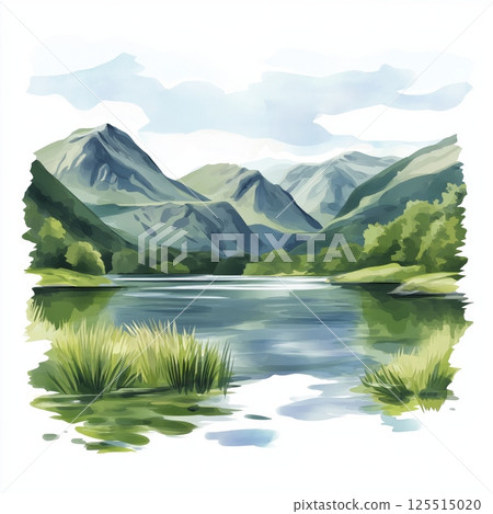 Lake District National Park. Lake District National Park hand drawn watercolor illustration Lake District National Park. Lake District National Park hand drawn watercolor illustration 125515020