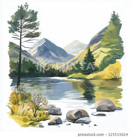 Lake District National Park. Lake District National Park hand drawn watercolor illustration Lake District National Park. Lake District National Park hand drawn watercolor illustration 125515024