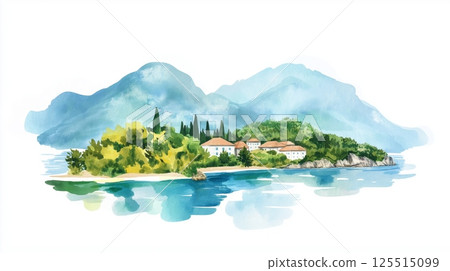 Lovcen National Park. Lovcen National Park hand drawn watercolor illustration 125515099