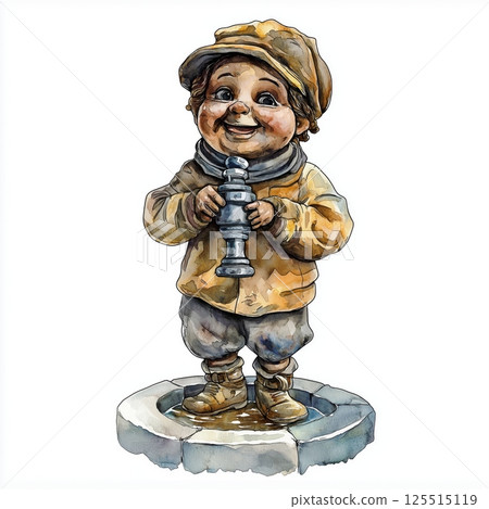 Manneken Pis. Manneken Pis hand drawn watercolor illustration Manneken Pis. Manneken Pis hand drawn watercolor illustration 125515119
