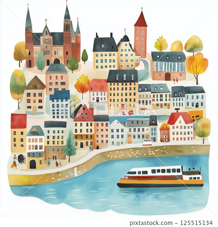 Miniatur Wunderland. Miniatur Wunderland hand drawn watercolor illustration Miniatur Wunderland. Miniatur Wunderland hand drawn watercolor illustration 125515134