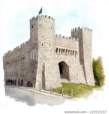 Nis Fortress. Nis Fortress hand drawn watercolor illustration 125515157