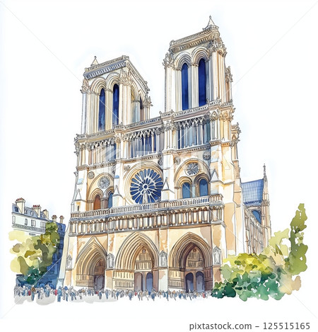 Notre-Dame Cathedral. Notre-Dame Cathedral hand drawn watercolor illustration Notre-Dame Cathedral. Notre-Dame Cathedral hand drawn watercolor illustration 125515165