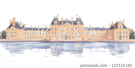 Palace of Versailles. Palace of Versailles hand drawn watercolor illustration Palace of Versailles. Palace of Versailles hand drawn watercolor illustration 125515188