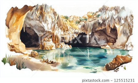 Postojna Cave. Postojna Cave hand drawn watercolor illustration Postojna Cave. Postojna Cave hand drawn watercolor illustration 125515231