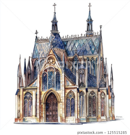 Sainte-Chapelle. Sainte-Chapelle hand drawn watercolor illustration 125515285