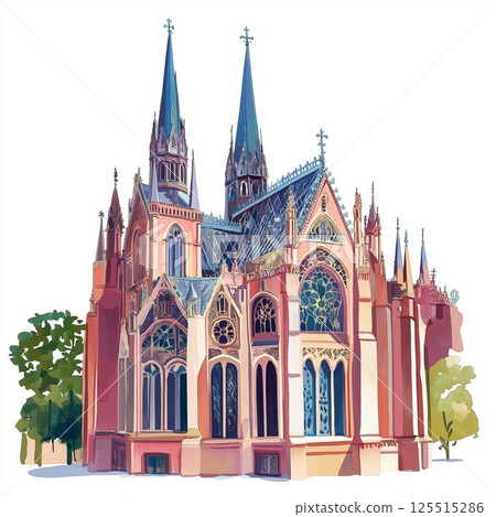 Sainte-Chapelle. Sainte-Chapelle hand drawn watercolor illustration 125515286