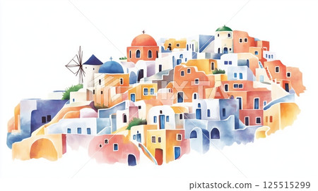 Santorini. Santorini hand drawn watercolor illustration 125515299