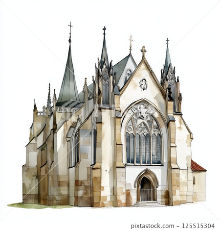 Sedlec Ossuary. Sedlec Ossuary hand drawn watercolor illustration 125515304