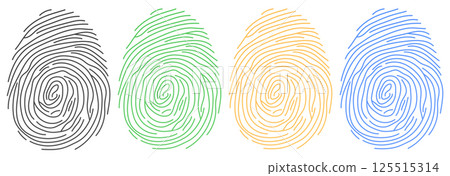 Fingerprints, set of colored fingerprints. 3D rendering Fingerprints, set of colored fingerprints. 3D rendering 125515314