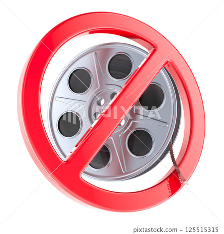 Forbidden sign with film reel. 3D rendering Forbidden sign with film reel. 3D rendering 125515315