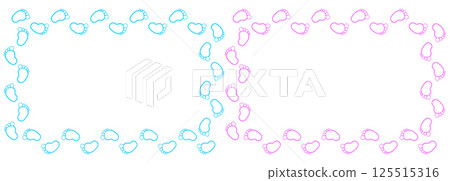 Frames from baby footprints, pink and blue colors. 3D rendering Frames from baby footprints, pink and blue colors. 3D rendering 125515316